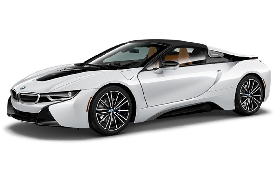BMW i8 Roadster Crystal White Pearl Frozen Grey accent