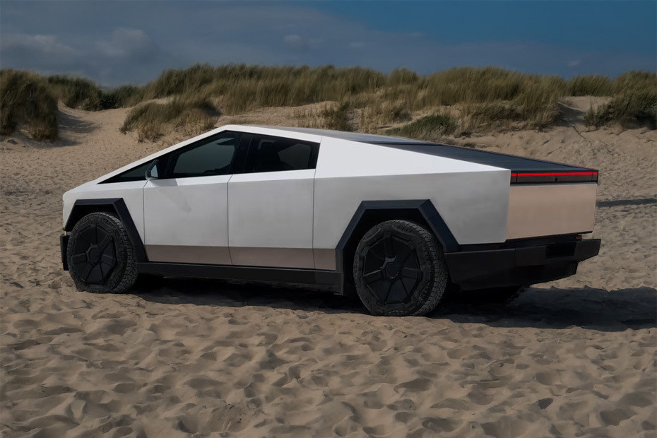 Rear Cross View of Tesla Cybertruck Rear Cross View of Tesla Cybertruck