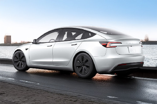 Rear Cross Side View of Tesla Model 3