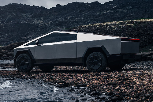 Rear Cross Side View of Tesla Cybertruck Rear Cross Side View of Tesla Cybertruck